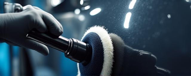 Expert polissant la carrosserie d'une voiture pour corriger les imperfections de peinture