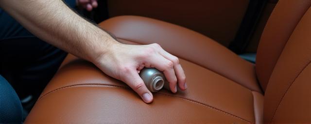 Sellerie en cuir de voiture étant traitée et conditionnée par un professionnel